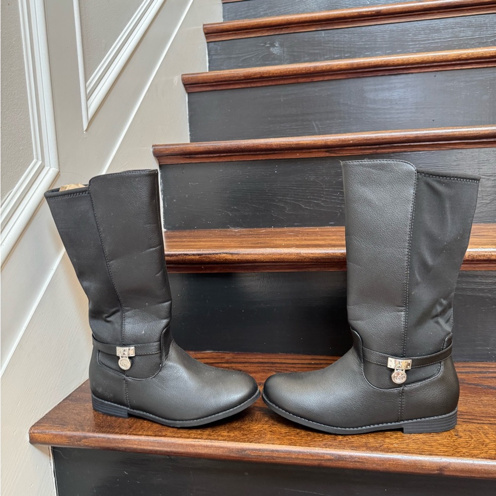 MICHAEL Michael Kors Black Kids Boots with Silver Buckle